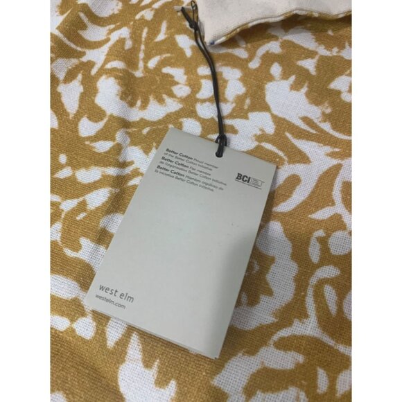 West Elm Batik Floral New 20" Square Pillow 100% Cotton Gold Canvas - Picture 4 of 6